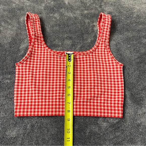 Gingham Scoop Neck Crop Tank Top - Red Preppy Summer Cottagecore Size Large - Picture 5 of 6